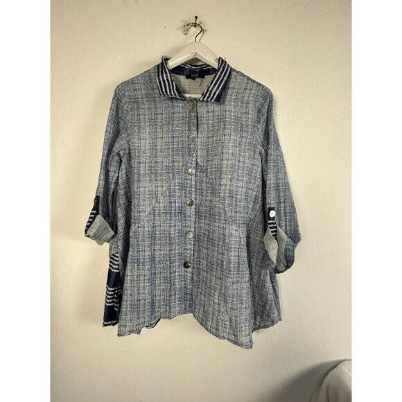 Lior Paris Womens Button-Up Ellie Shirt Tunic Top Small Blue Plaid Art to Wear - Picture 1 of 8